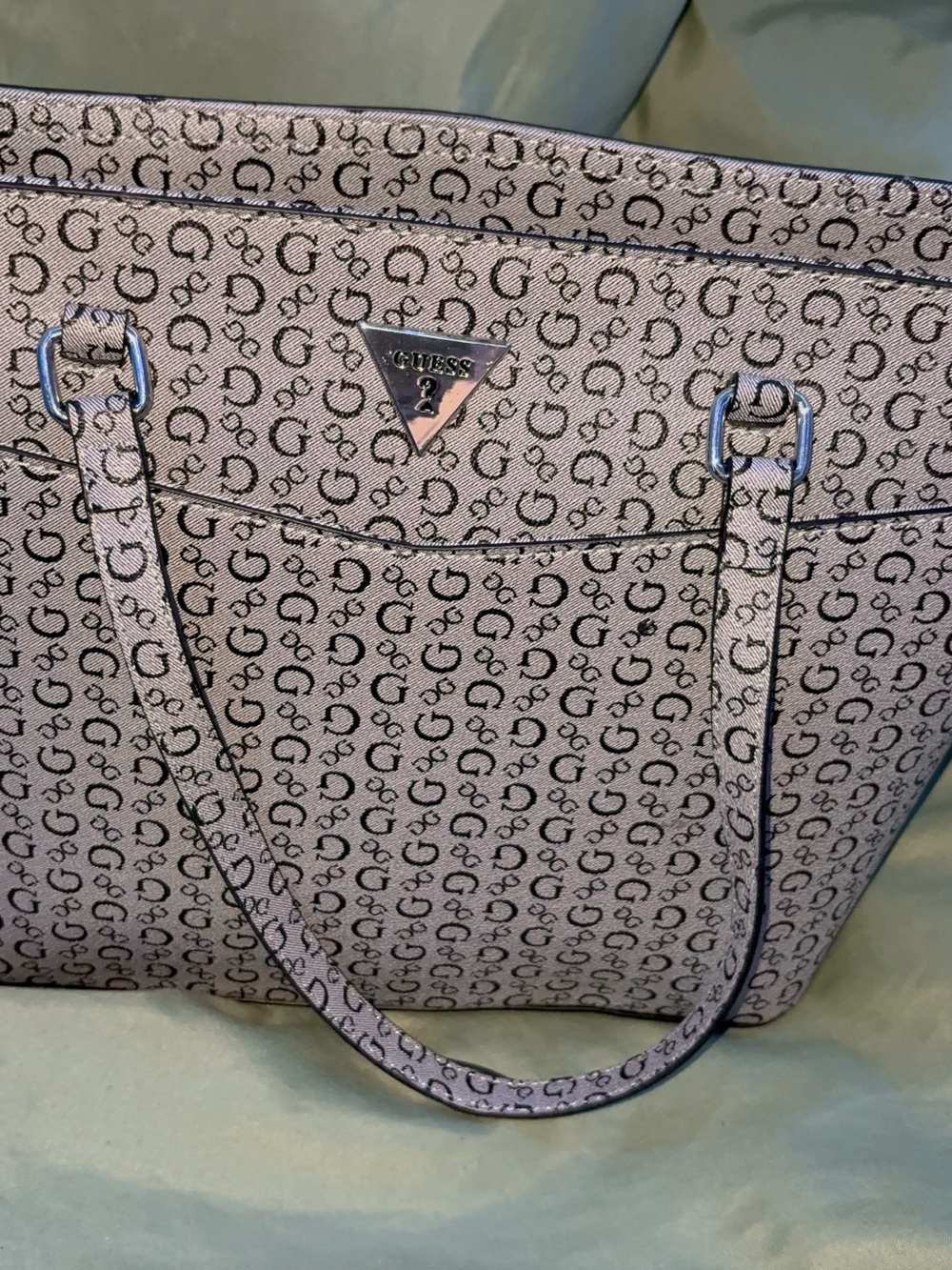 GUESS Logo Print Tote with Silver-Tone Accents